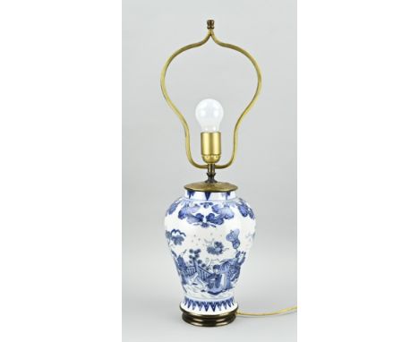 Antique Delft vase lamp, with bottom mark. Circa 1880. Dimensions: H 59 cm. In good condition.