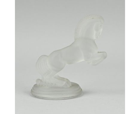 Old frosted pressed glass horse in Art Deco style. 20th century. Size: 12 cm. In good condition.