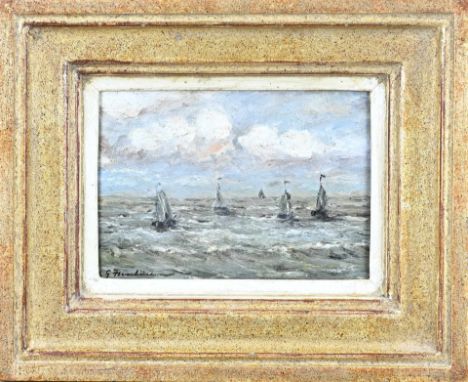 Georg Hambüchen. 1901 - 1971. Ships on the high seas. Oil on panel. Dimensions: H 12.5 x W 18 cm. In good condition.