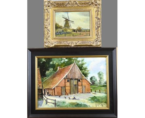 Two works by Gerard Krol. 1882 - 1950. Farm in Weerselo, 1940, oil on painter's cardboard. Mill 'De Vrede in Usselo', oil on 