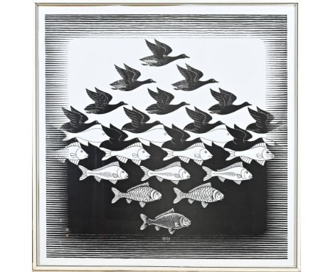 MC Escher. 1898 - 1972. Signed MCE 1938. Title: Sky and Water. Lithograph on paper. Dimensions: H 54 x W 54 cm. In good condi
