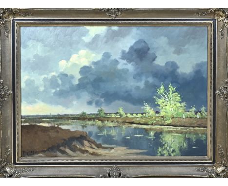 Gerard Krol. 1882 - 1950 Enschede. Landscape Buurse. Oil on panel. Dimensions: H 60 x W 80 cm. In good condition.