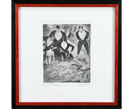 Otto Lais, 1926. 1897 - 1988. German School. 1930s Expressionist. Figures + female nude. (Die Kloake). Etching on paper. Dime