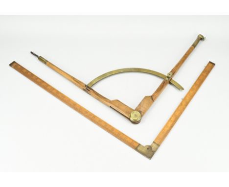 Large wooden ruler + compass. Shipping? 19th century. Size: 72 - 75 cm. In good condition.