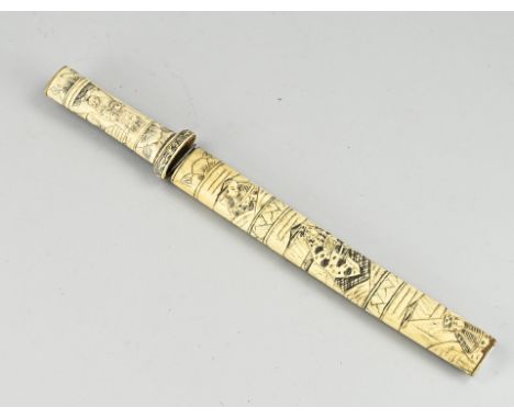 Antique bone Japanese carved dagger with figures decoration. First half 20th century. Dimensions: L 41 cm. In good condition.