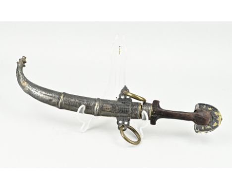 Antique Persian dagger. Brass + plated/silvered. 19th century. Size: approx. 40 cm. In good condition.