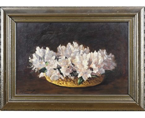 JG Gerstenauer. 1858 - 1931. Bowl with flowers. Oil on panel. Dimensions: H 27 x W 40 cm. In good condition.