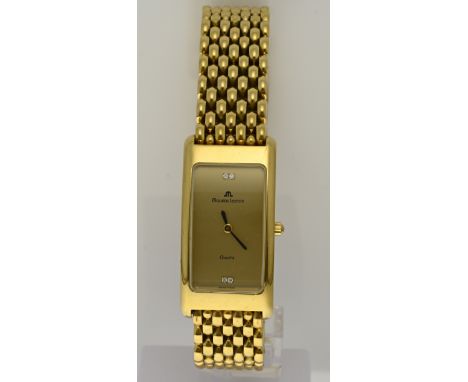 Beautiful Maurice Lacroix watch, gold plated, rectangular model with a finely linked band. Case width 20 mm. 21 cm. Quartz. W