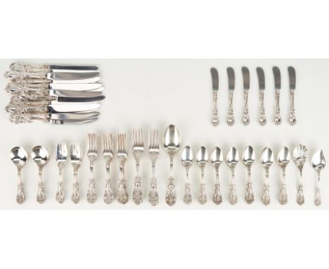 Reed and Barton sterling silver flatware set, Francis 1st pattern, 101 total pieces. Includes 16 dinner knives (9 1/8" L), 20