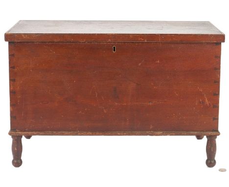 Miniature Tennessee walnut blanket chest or box, poplar secondary. Comprised of a top having applied molding with scratch bea