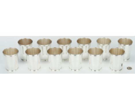 Set of twelve sterling silver mint julep cups, all marked Alvin Sterling S251 on base and monogrammed AGS or AGF on front. Ho