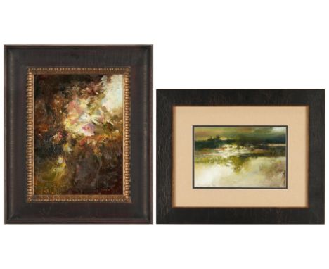 Two (2) Darryl Glenn Steele (Tennessee, b. 1956) abstract paintings. 1st item: Oil on canvas titled "Poppies", 2009. Abstract