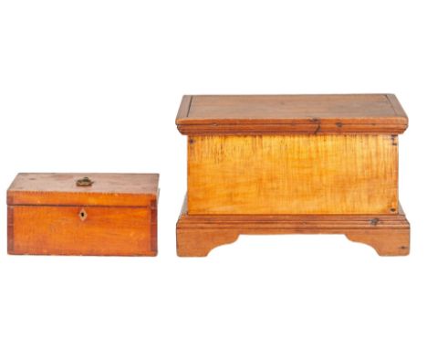 American Miniature walnut blanket chest box and document box, 2 items total. 1st item: Miniature Chippendale style blanket ch