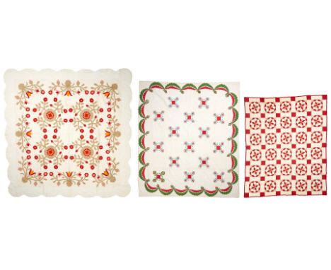 Three (3) Southern, likely East Tennessee, hand-stitched pieced and appliqued cotton quilts, including Whig or California Ros