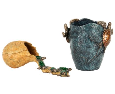 Joseph F. Quillan (American/California, 20th century) bronze sculpture and champagne bucket. 1st item: "Footsteps Falling Sof