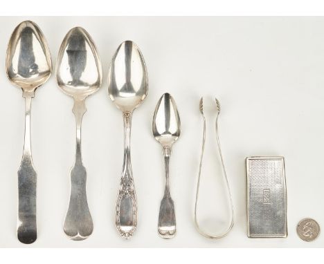 Group of coin silver flatware, including makers from Savannah and Columbus, Georgia; New Orleans, Louisiana and Hagerstown, M