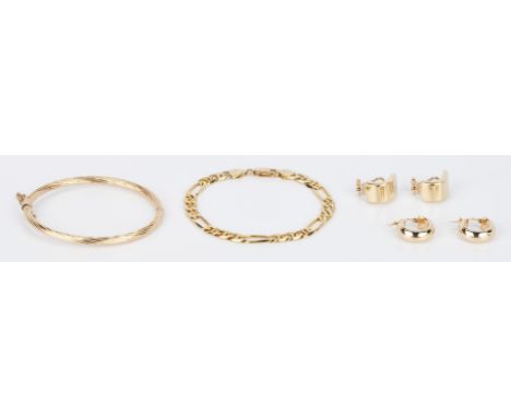 1st item: Ladies 14K yellow gold bangle bracelet. Bracelet is marked "14K" and is 6" in circumference. Gross weight is 6.97 g