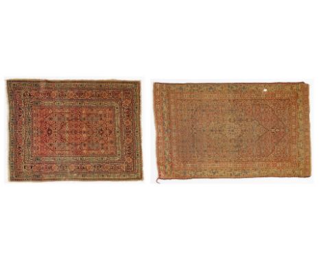 Two (2) Antique Persian Tabriz wool and cotton rugs with floral motifs. 1st item: wool on cotton rug, 65" x 50", red, blue an