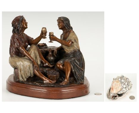 Two (2) decorative items, including Scy Caroselli bronze sculpture, Scognamiglio cameo carved conch shell. 1st item: Scy Caro