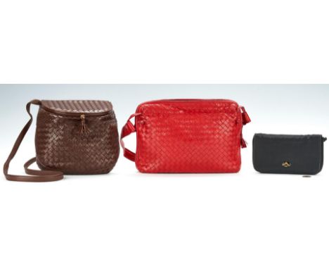 Three (3) Bottega Veneta items, including two (2) bags and one (1) wallet. 1st item: Dark brown&nbsp;intrecciato weave lambsk