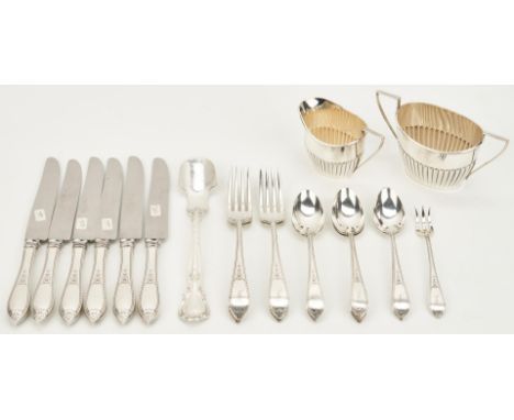 23 sterling silver holloware and flatware items, including Gorham creamer and sugar, 20 pieces of Dominic &amp; Haff Mount Wa