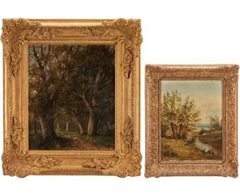 Two (2) oil on canvas English landscape paintings by George Boyle and Joseph Thors. 1st item: George Boyle (United Kingdom, 1