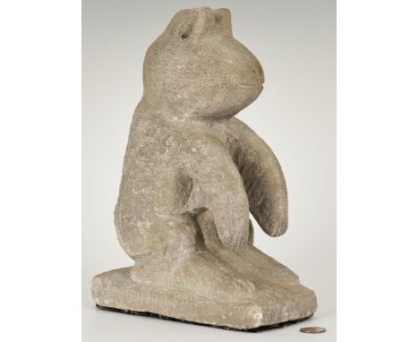 William Edmondson (American/Tennessee, 1874-1951) limestone "Critter" sculpture of a small animal sitting upright on its hind