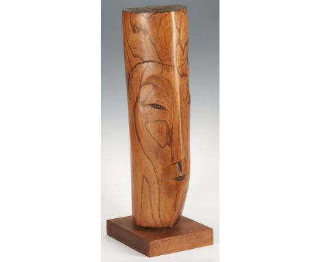 Olen Bryant (Tennessee, 1927-2017) Figured walnut carving titled "Head", mounted on an oak base. Exhibited, Hopkinsville Art 
