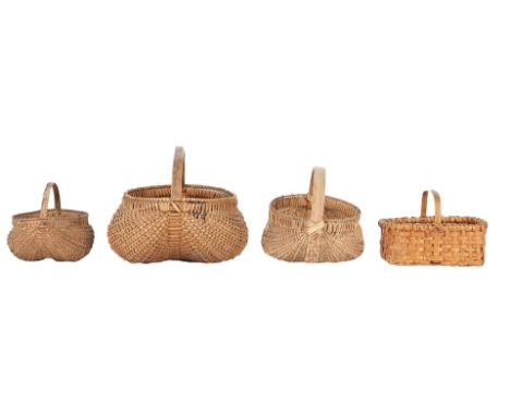 Grouping of four (4) regional East TN split oak baskets including three (3) buttocks baskets and one (1) small rectangular fo