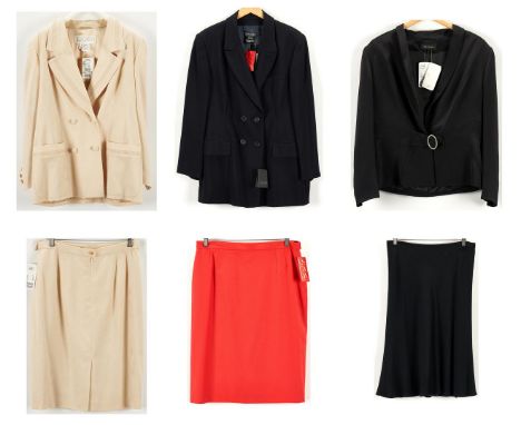 Six (6) Escada designer clothing items, New with Tags, including three (3) blazers and three (3) skirts. 1st-2nd items: Escad