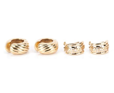 1st item: Ladies 14K yellow gold huggie style earrings. Marked "14K", "Italy", and "585 1A". The earrings are 11.3mm wide x 7