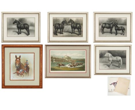 Group of eight (8) equestrian related items, including Lou Burke and Fred Stone prints, books. 1st-4th items: Four (4) Lou Bu