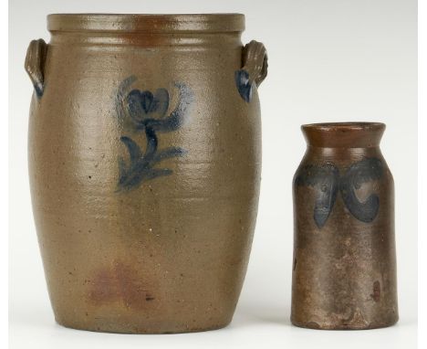 Two (2) Southern pottery items, Charles Decker and Solomon Bell.  1st item: East TN cobalt decorated jar, attrib. Charles Dec