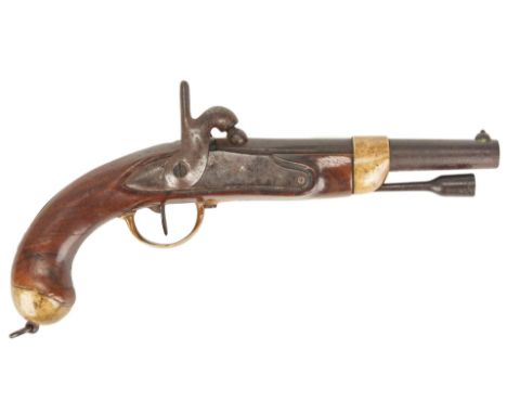 French Model 1822 T Bis Single-Shot Converted Percussion Pistol, Charleville, .72 caliber. Right side of lock plate marked "(