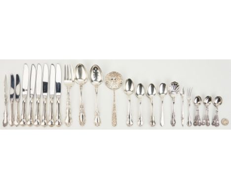 Grouping of 38 pieces assorted sterling flatware. 1st item: 1 Kirk &amp; Son Repousse solid shell berry or casserole&nbsp;spo