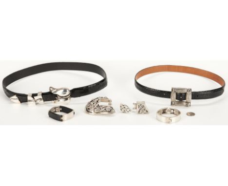 Nine (9) Barry Kieselstein-Cord fashion items, including belts, sterling silver belt set, sport bracelets. 1st item: Men's bl