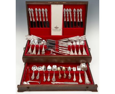 156 pieces Gorham Sterling Silver Flatware in the Versailles pattern, designed in 1888 by Antoine Heller (French, 1839-1904).