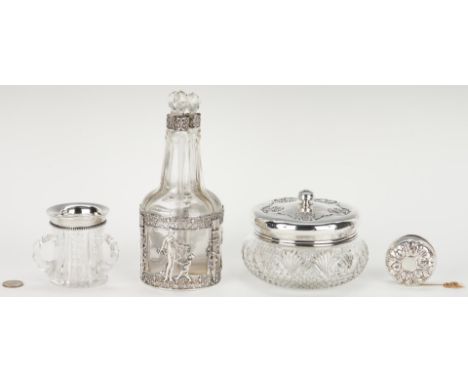 Four (4) glass and silver items, including American Brilliant Period Glass (ABPG), sterling silver. 1st item: Silver mounted 