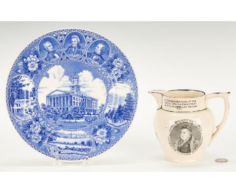 Two (2) Transferware Items, including Lafayette and Tennessee. 1st item: 20th century commemorative Historical Staffordshire 