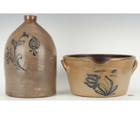 Two (2) cobalt decorated pottery items, including Lyons, New York and Edmands &amp; Company, Charlestown, Massachusetts. 1st 