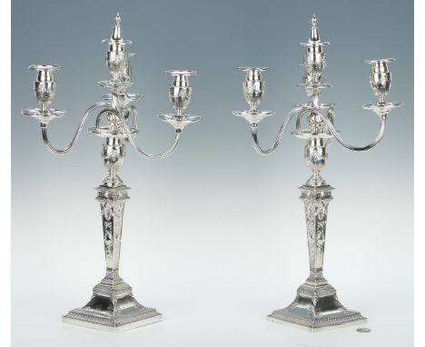 Pair of English Neoclassical style sterling weighted convertible candelabra hallmarked JSH for Joseph &amp; Horace Savory, Lo