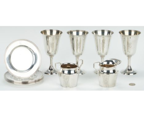 14 assorted sterling silver items, including goblets, bread and butter plates, creamer and sugar bowl. 1st-4th items: 4 Balti