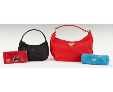 Four (4) Prada items, including two (2)&nbsp;Tessuto Hobo bags, one (1) wallet, and one (1) makeup bag. 1st item: Tessuto Hob