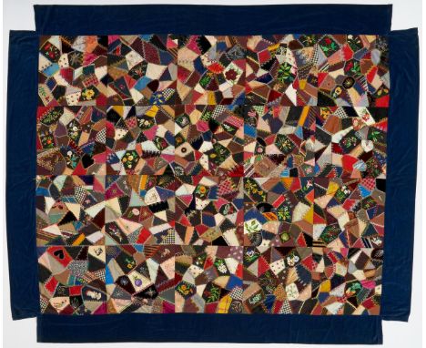 Victorian pieced and embroidered crazy quilt, signed Watkins with three additional embroidered initials, K, B, and W. Compris