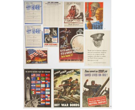 Twelve (12) World War II propaganda posters. 1st and 2nd items: Pair of identical posters titled "Will you... Salt it or Spen