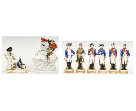 Group of eight (8) Sitzendorf porcelain Napoleonic military figures, including one of Napoleon on horseback. 1st-6th items: S