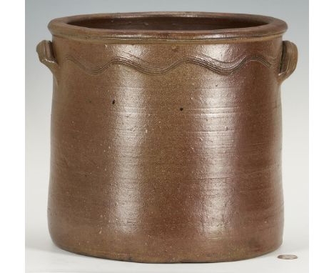 Large East Tennessee stoneware pottery 4-gallon crock attributed to Charles Frederick Decker of Washington County (1832-1914)