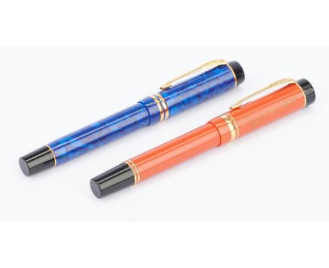 Two (2) Parker fountain pens, both with two-tone 18 carat gold nibs with rhodium finish, screw-on caps, and arrow shaped clip