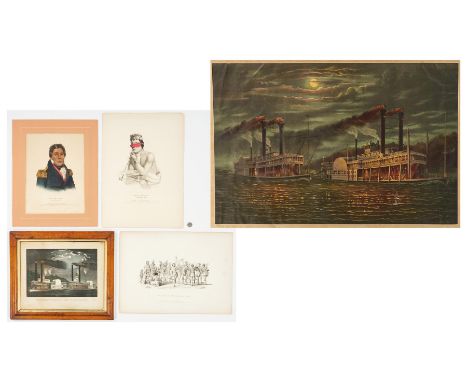 Five (5) 19th century lithographs, including one (1) Donaldson Sign Company&nbsp;"The Great Steamboat Race" Race, three (3) H