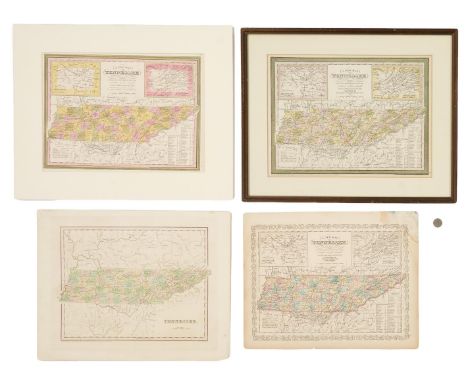 Four (4) 19th Century Tennessee Maps, incl. Thomas G. Bradford, 1838. 1st item: "Tennessee" Map by Thomas G. Bradford, engrav